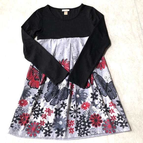 Limited Too Girls Black Gray With Butterflies Long-Sleeved Dress Size 10 - Picture 1 of 15